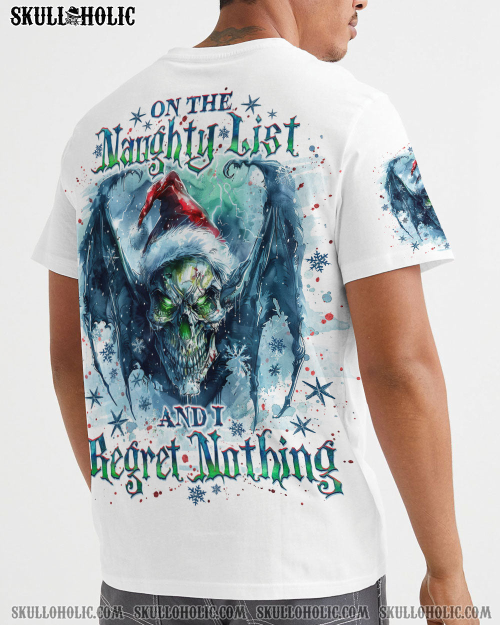 BLISSCORNERS ON THE NAUGHTY LIST SKULL WINGS CHRISTMAS ALL OVER PRINT