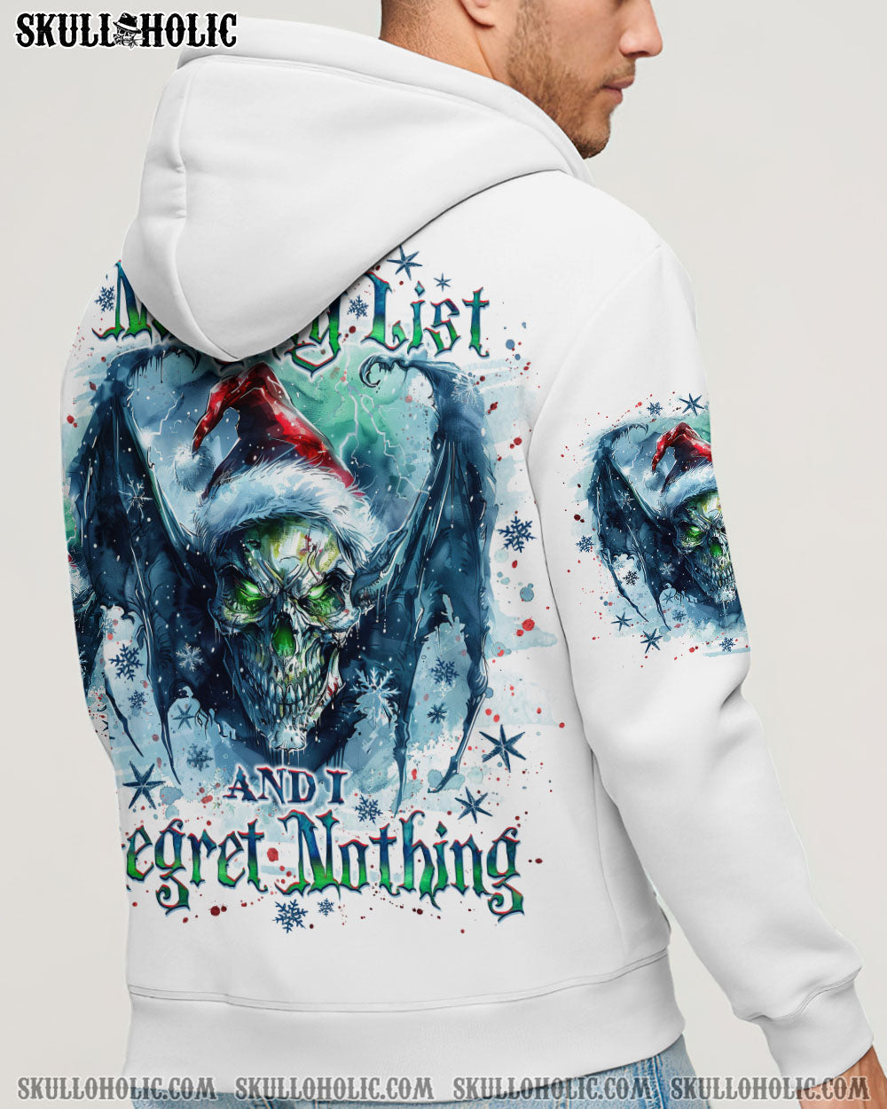 BLISSCORNERS ON THE NAUGHTY LIST SKULL WINGS CHRISTMAS ALL OVER PRINT