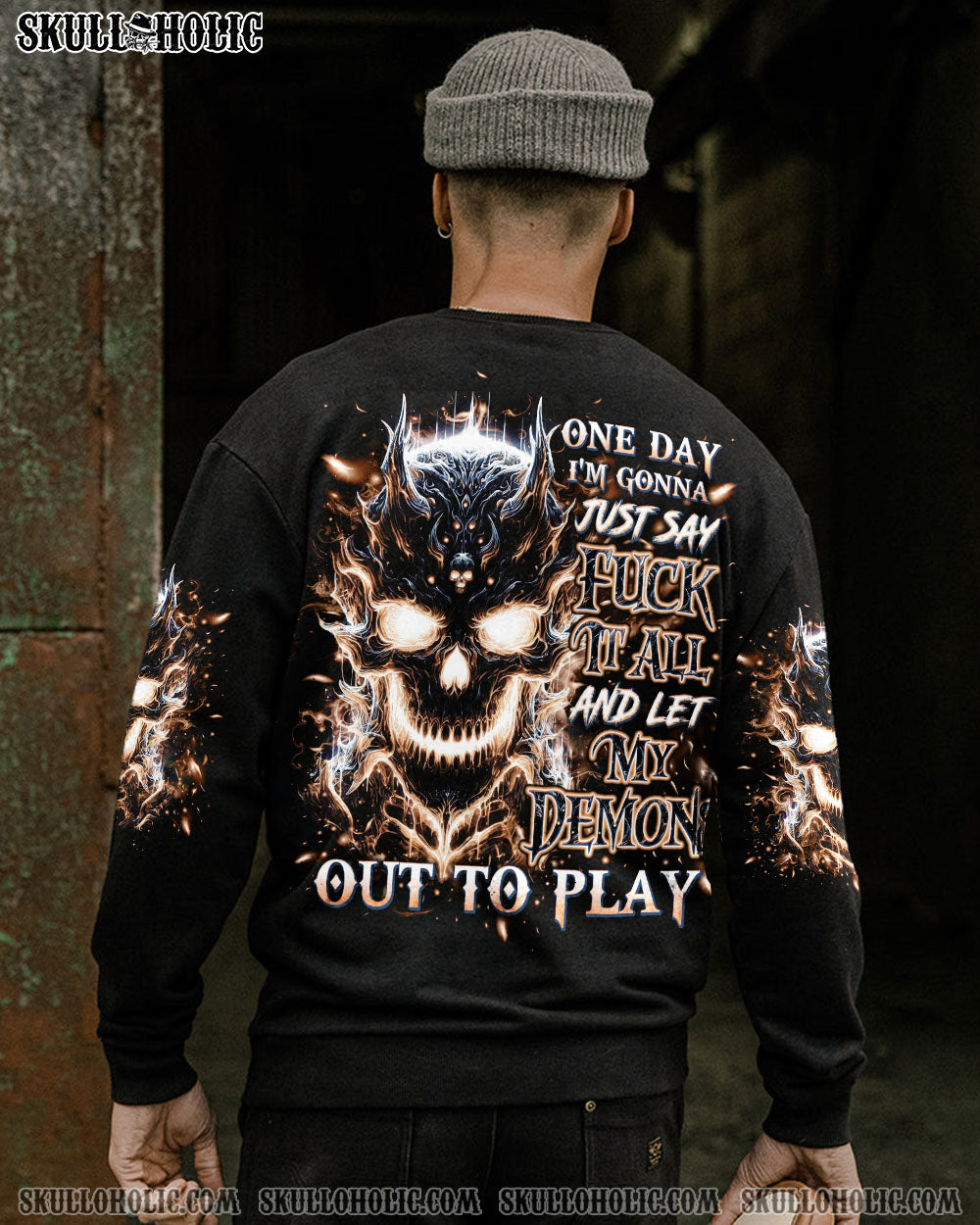 BLISSCORNERS ONE DAY I'M GONNA JUST SAY DEMON SKULL ALL OVER PRINT