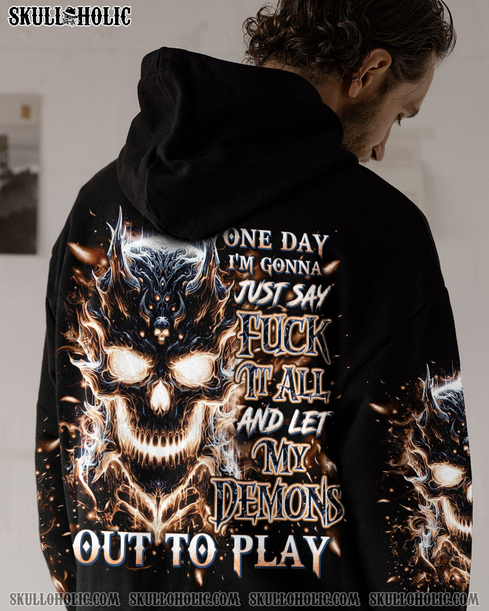 BLISSCORNERS ONE DAY I'M GONNA JUST SAY DEMON SKULL ALL OVER PRINT