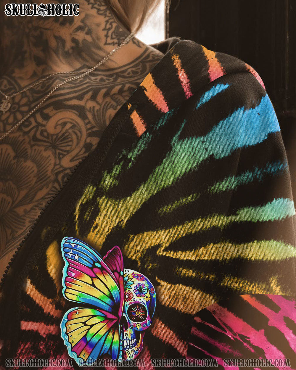 BLISSCORNERS DON'T TRY TO FIGURE ME OUT SKULL BUTTERFLY TIE DYE ALL OVER PRINT