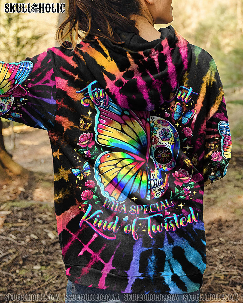 BLISSCORNERS DON'T TRY TO FIGURE ME OUT SKULL BUTTERFLY TIE DYE ALL OVER PRINT