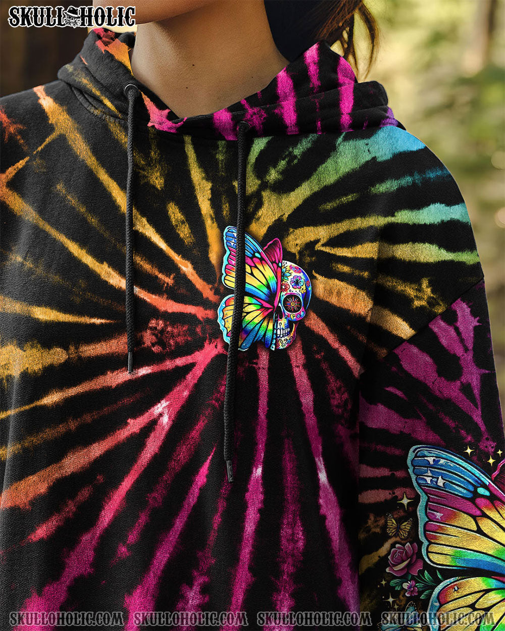 BLISSCORNERS DON'T TRY TO FIGURE ME OUT SKULL BUTTERFLY TIE DYE ALL OVER PRINT