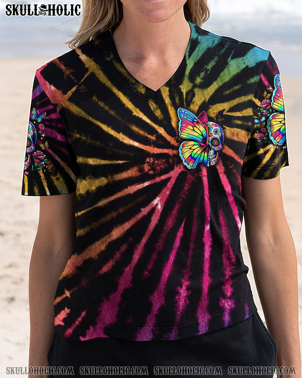 BLISSCORNERS DON'T TRY TO FIGURE ME OUT SKULL BUTTERFLY TIE DYE ALL OVER PRINT