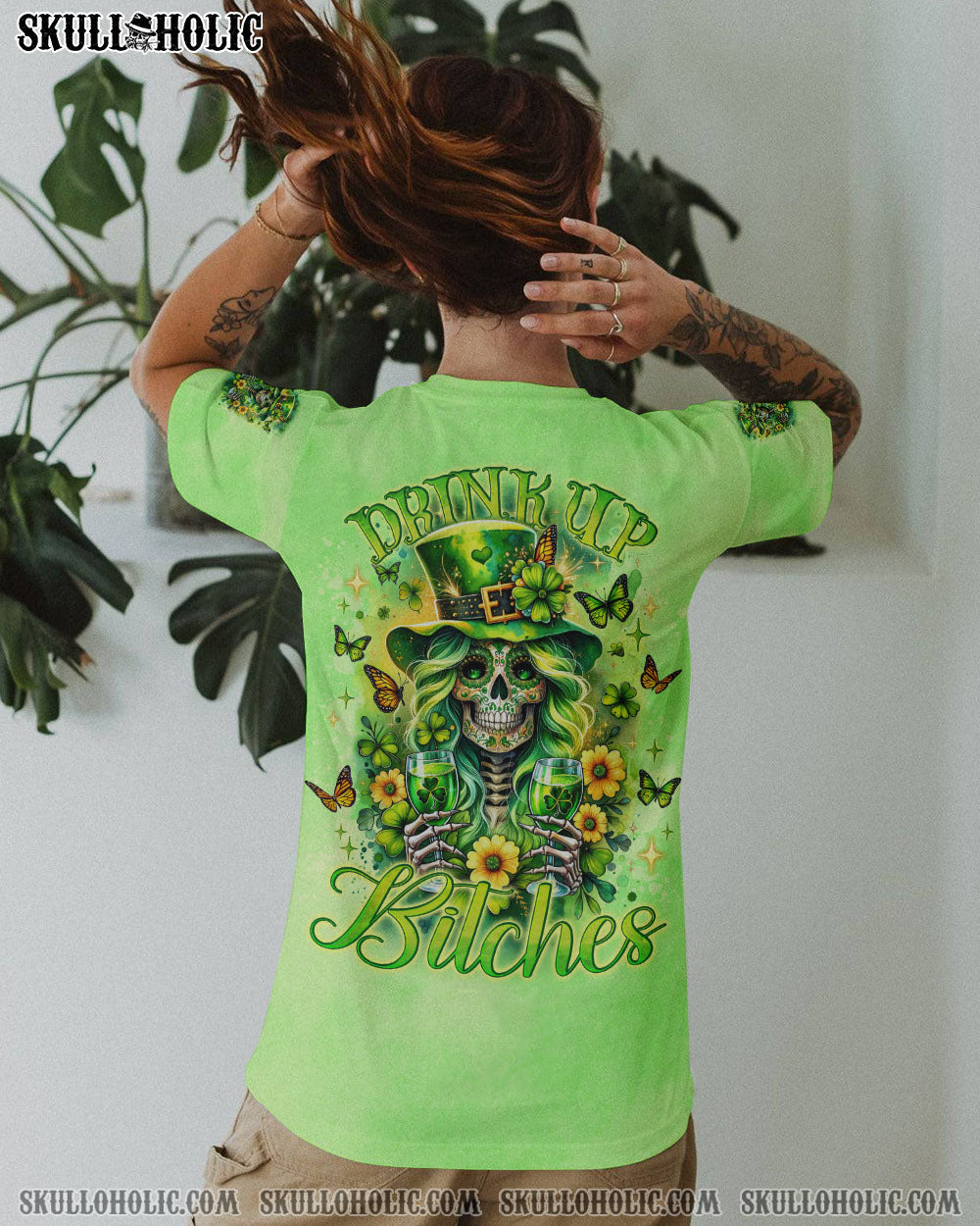 BLISSCORNERS DRINK UP B SKULL LADY PATRICK'S DAY ALL OVER PRINT