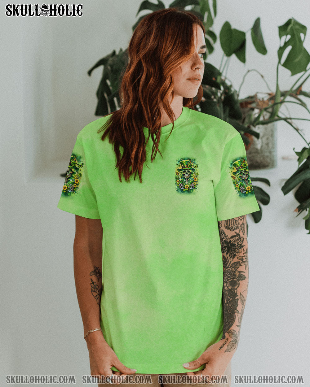 BLISSCORNERS DRINK UP B SKULL LADY PATRICK'S DAY ALL OVER PRINT
