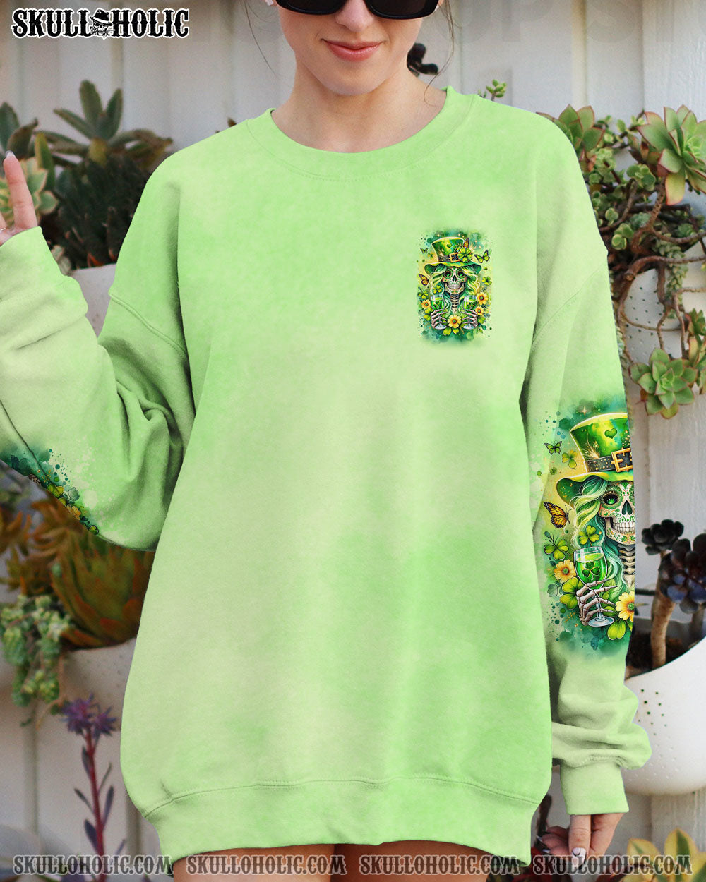BLISSCORNERS DRINK UP B SKULL LADY PATRICK'S DAY ALL OVER PRINT