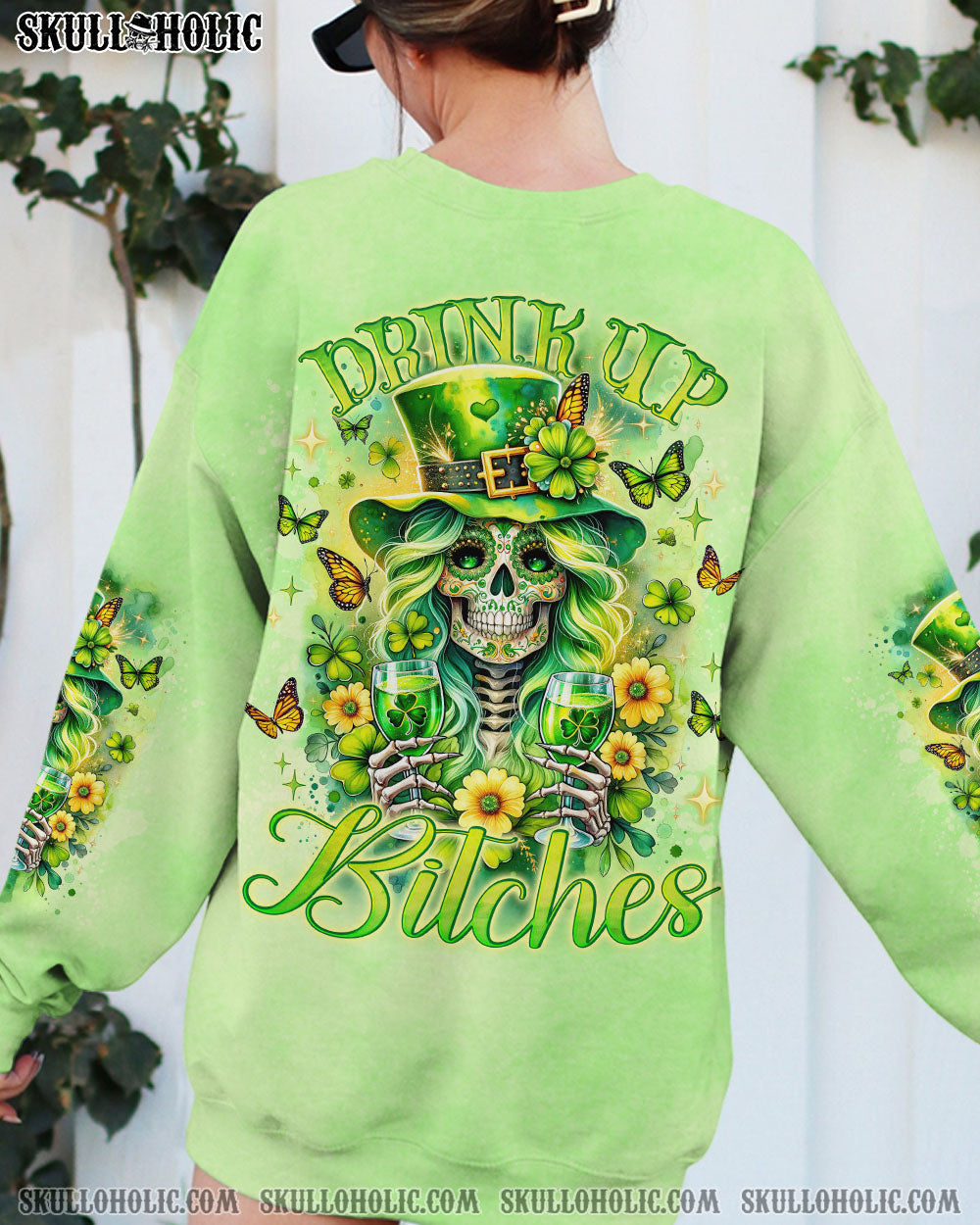 BLISSCORNERS DRINK UP B SKULL LADY PATRICK'S DAY ALL OVER PRINT