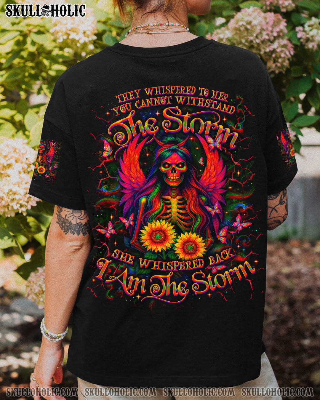 BLISSCORNERS I AM THE STORM SKELETON WINGS SUNFLOWER ALL OVER PRINT