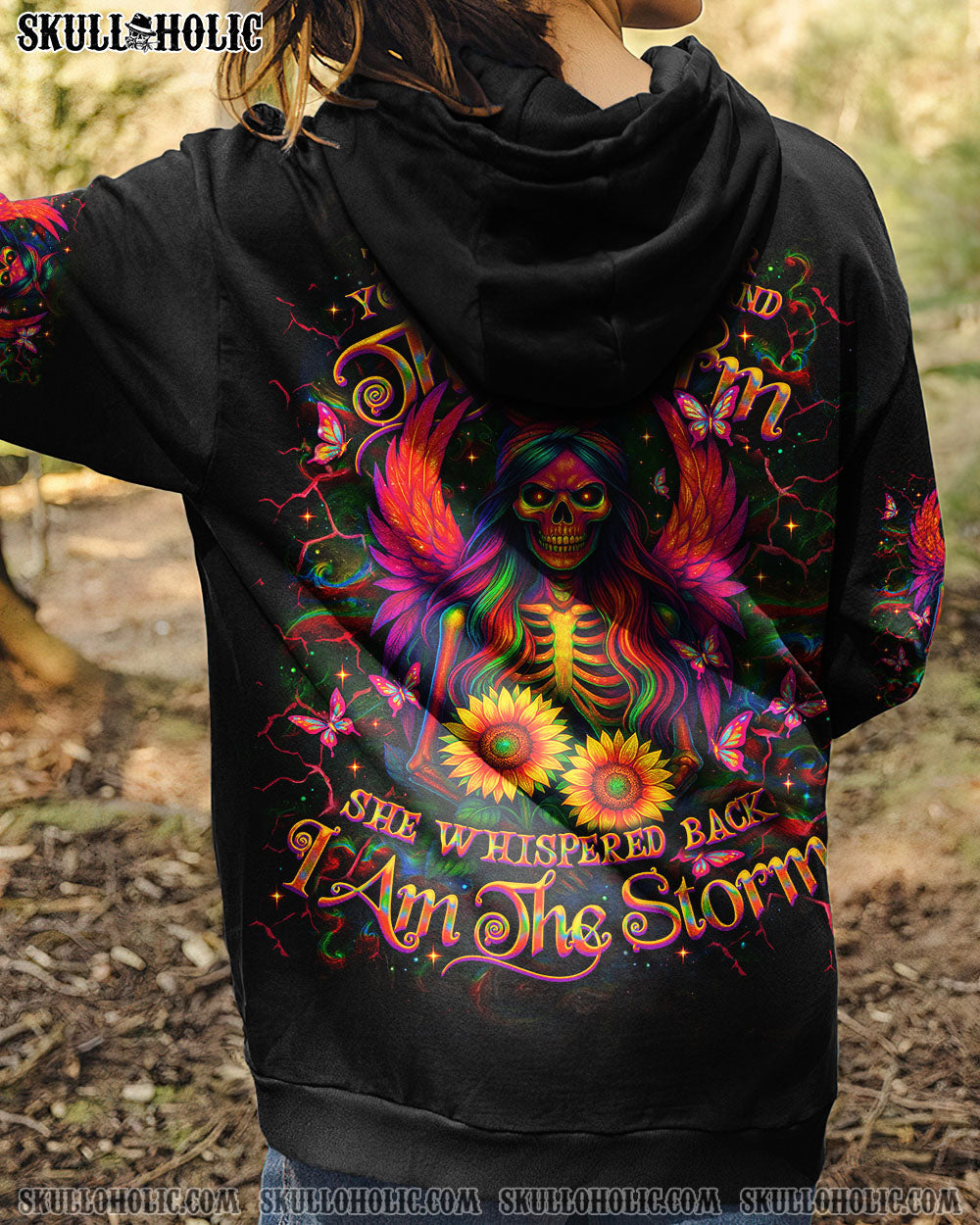 BLISSCORNERS I AM THE STORM SKELETON WINGS SUNFLOWER ALL OVER PRINT