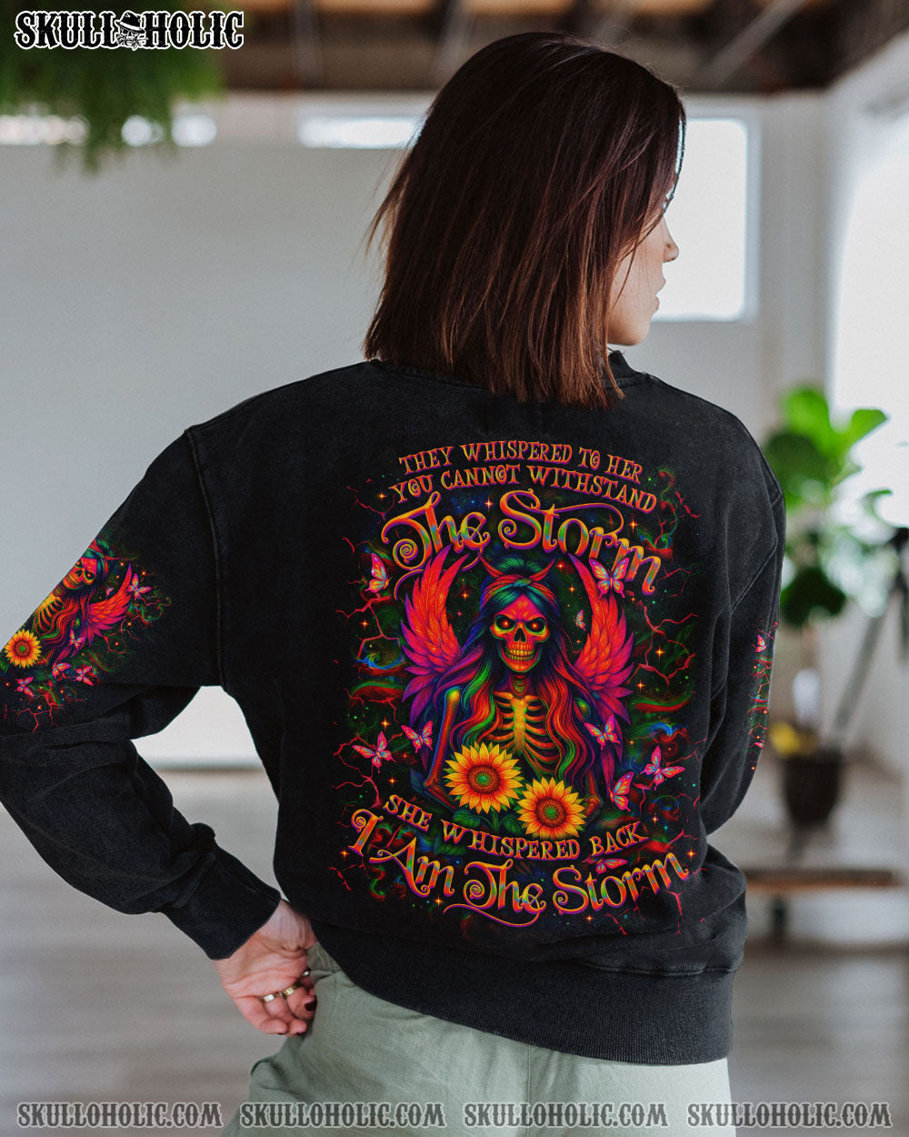 BLISSCORNERS I AM THE STORM SKELETON WINGS SUNFLOWER ALL OVER PRINT