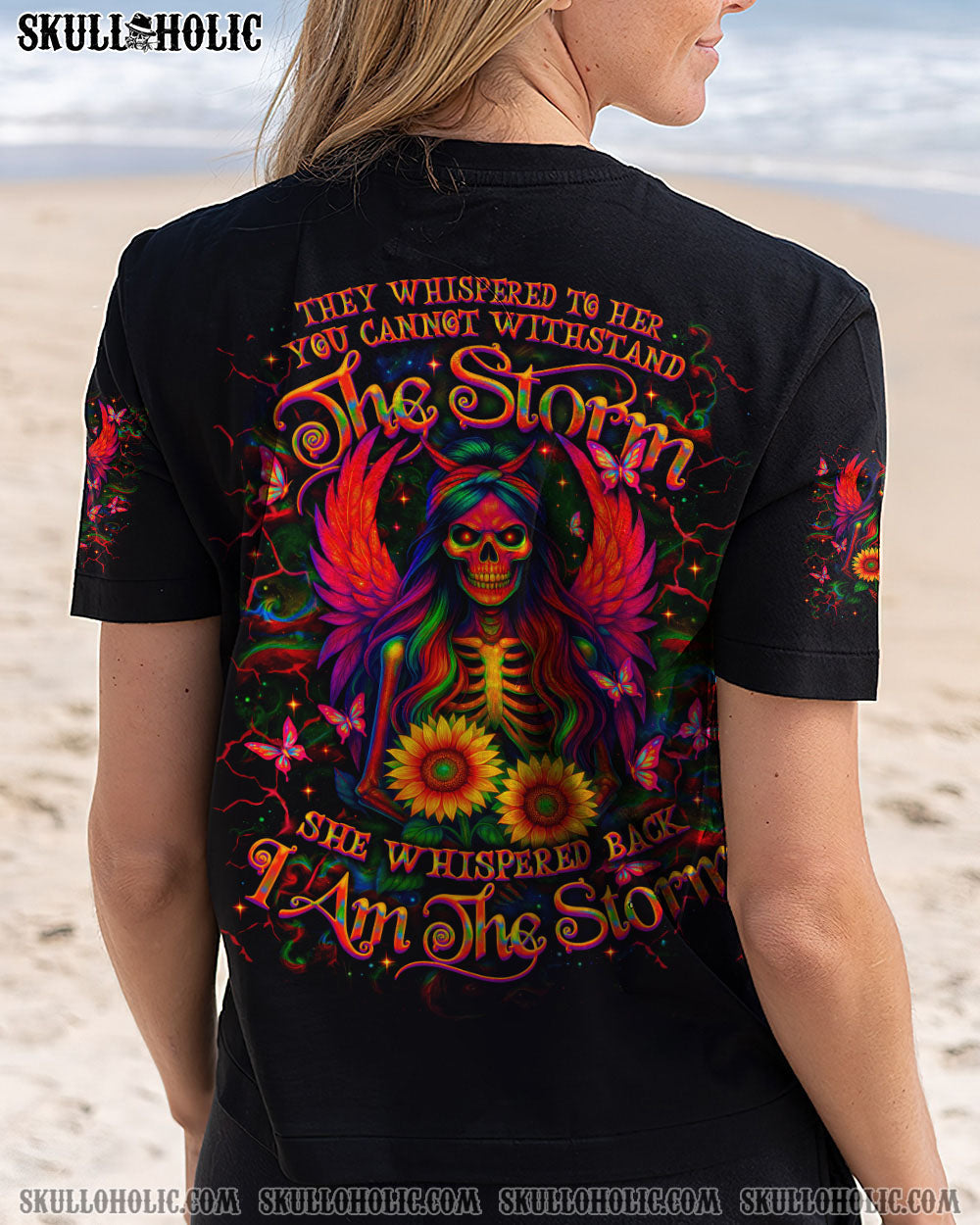 BLISSCORNERS I AM THE STORM SKELETON WINGS SUNFLOWER ALL OVER PRINT