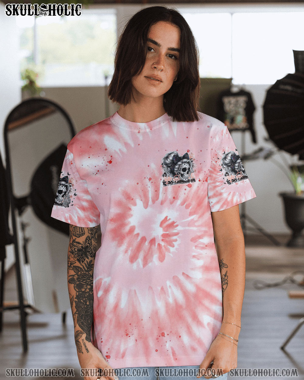 BLISSCORNERS BUCKLE UP BUTTERCUP B SWITCH SKULL MESSY BUN TIE DYE  ALL OVER PRINT