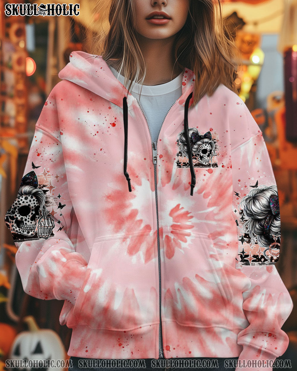 BLISSCORNERS BUCKLE UP BUTTERCUP B SWITCH SKULL MESSY BUN TIE DYE  ALL OVER PRINT