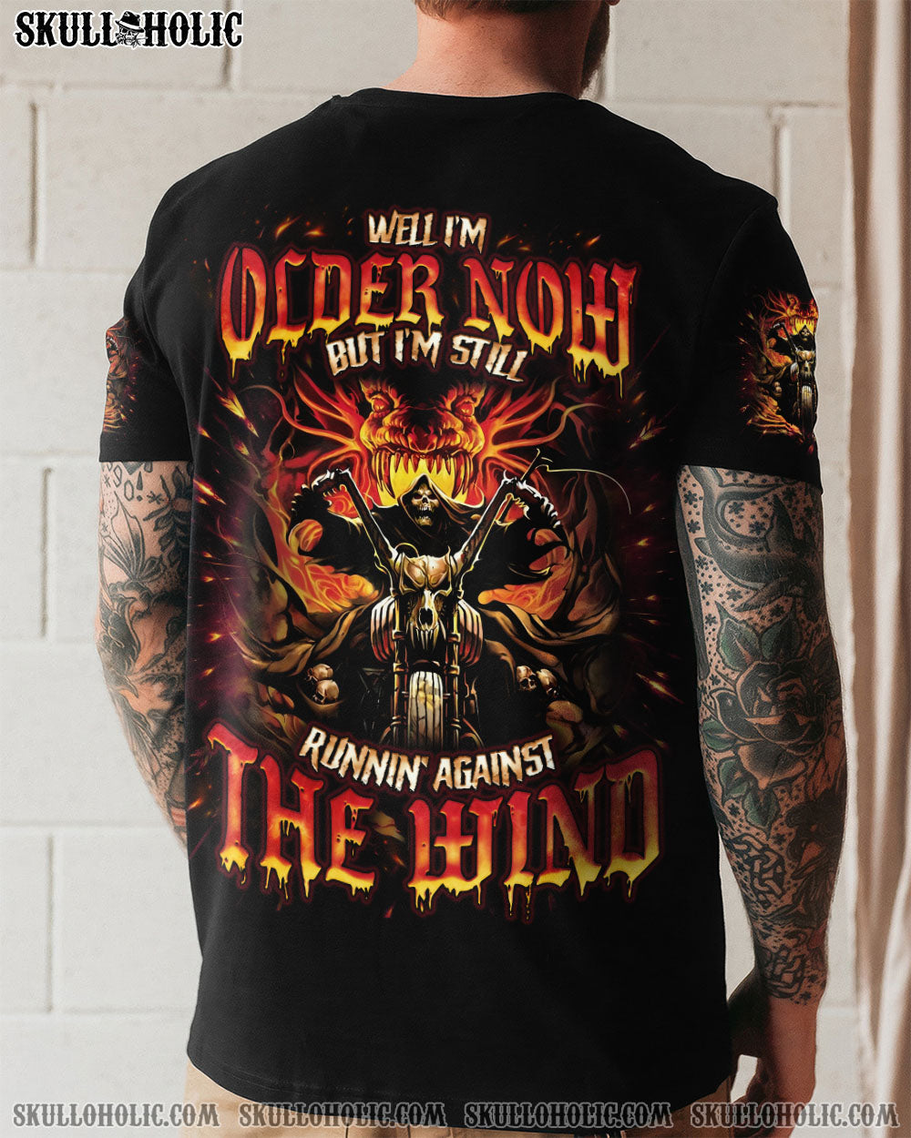 BLISSCORNERS RUNNING AGAINST THE WIND BIKER SKULL ALL OVER PRINT