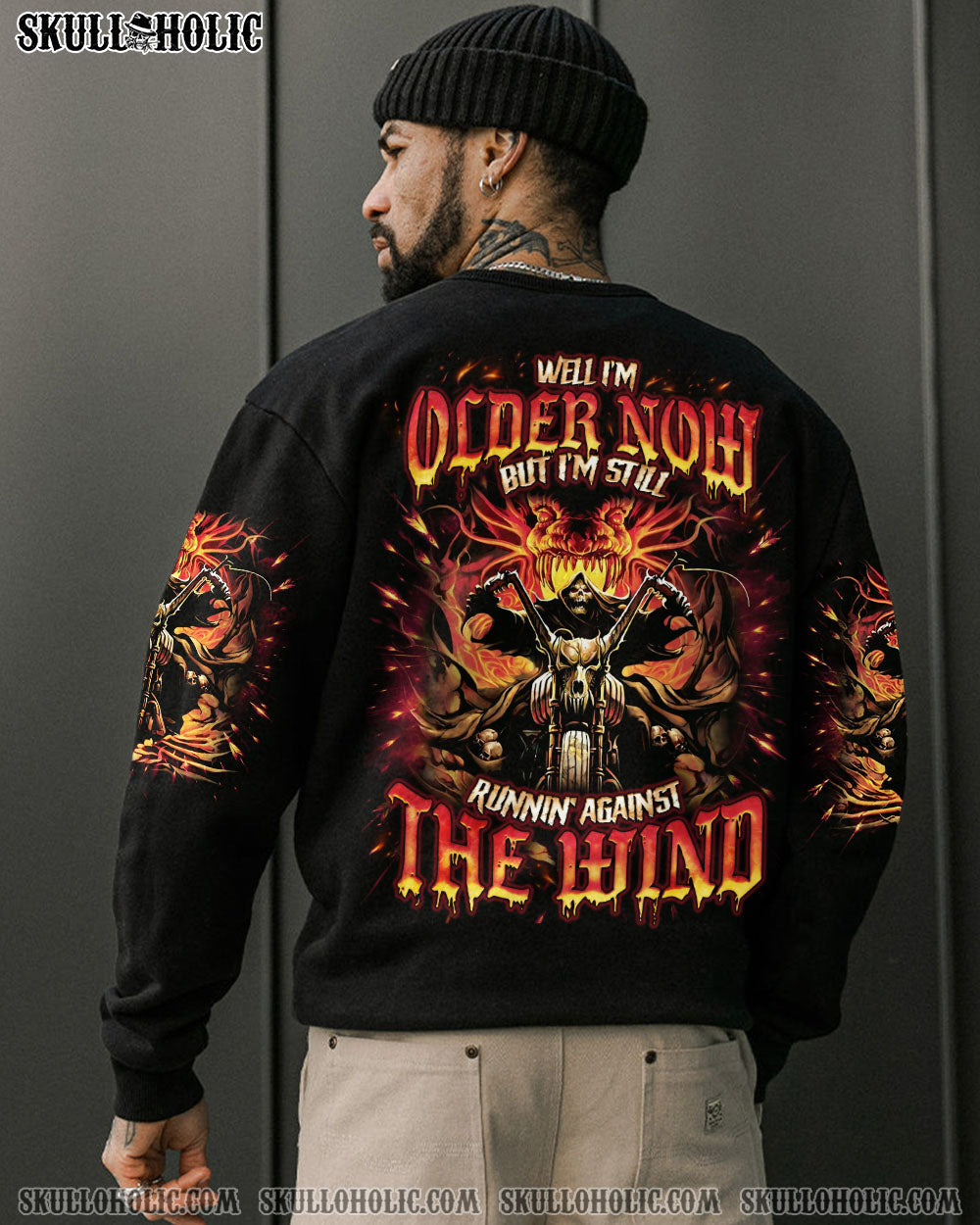 BLISSCORNERS RUNNING AGAINST THE WIND BIKER SKULL ALL OVER PRINT