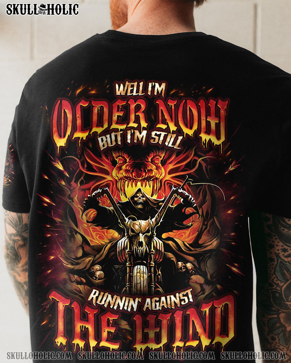 BLISSCORNERS RUNNING AGAINST THE WIND BIKER SKULL ALL OVER PRINT