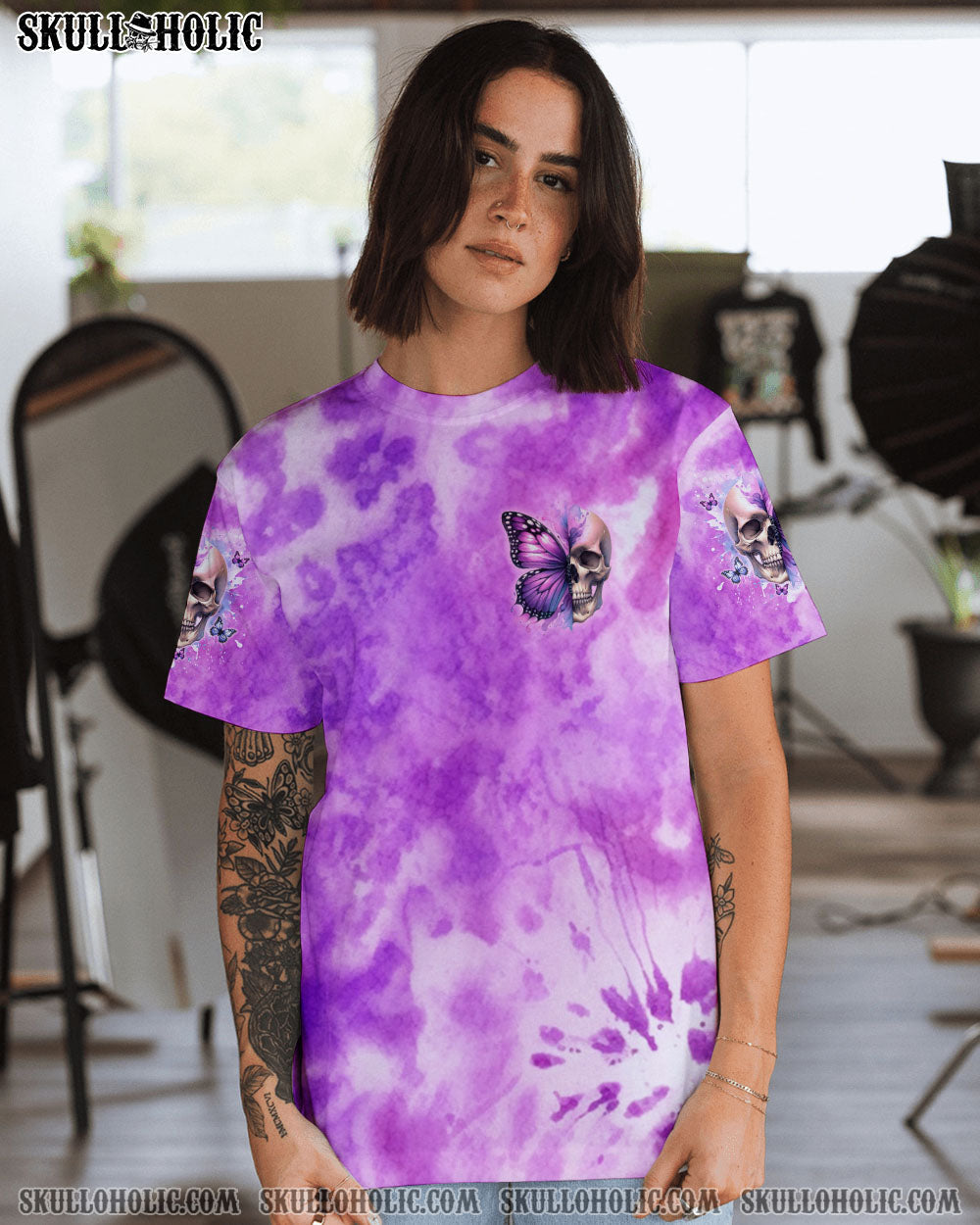 BLISSCORNERS DON'T TRY TO FIGURE ME OUT SKULL BUTTERFLY TIE DYE  ALL OVER PRINT