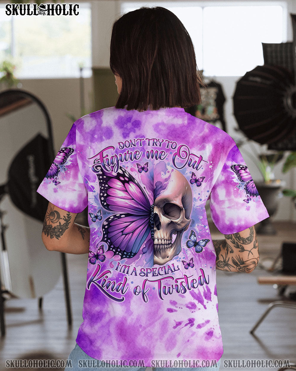 BLISSCORNERS DON'T TRY TO FIGURE ME OUT SKULL BUTTERFLY TIE DYE  ALL OVER PRINT