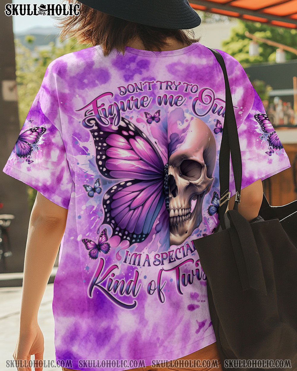 BLISSCORNERS DON'T TRY TO FIGURE ME OUT SKULL BUTTERFLY TIE DYE  ALL OVER PRINT