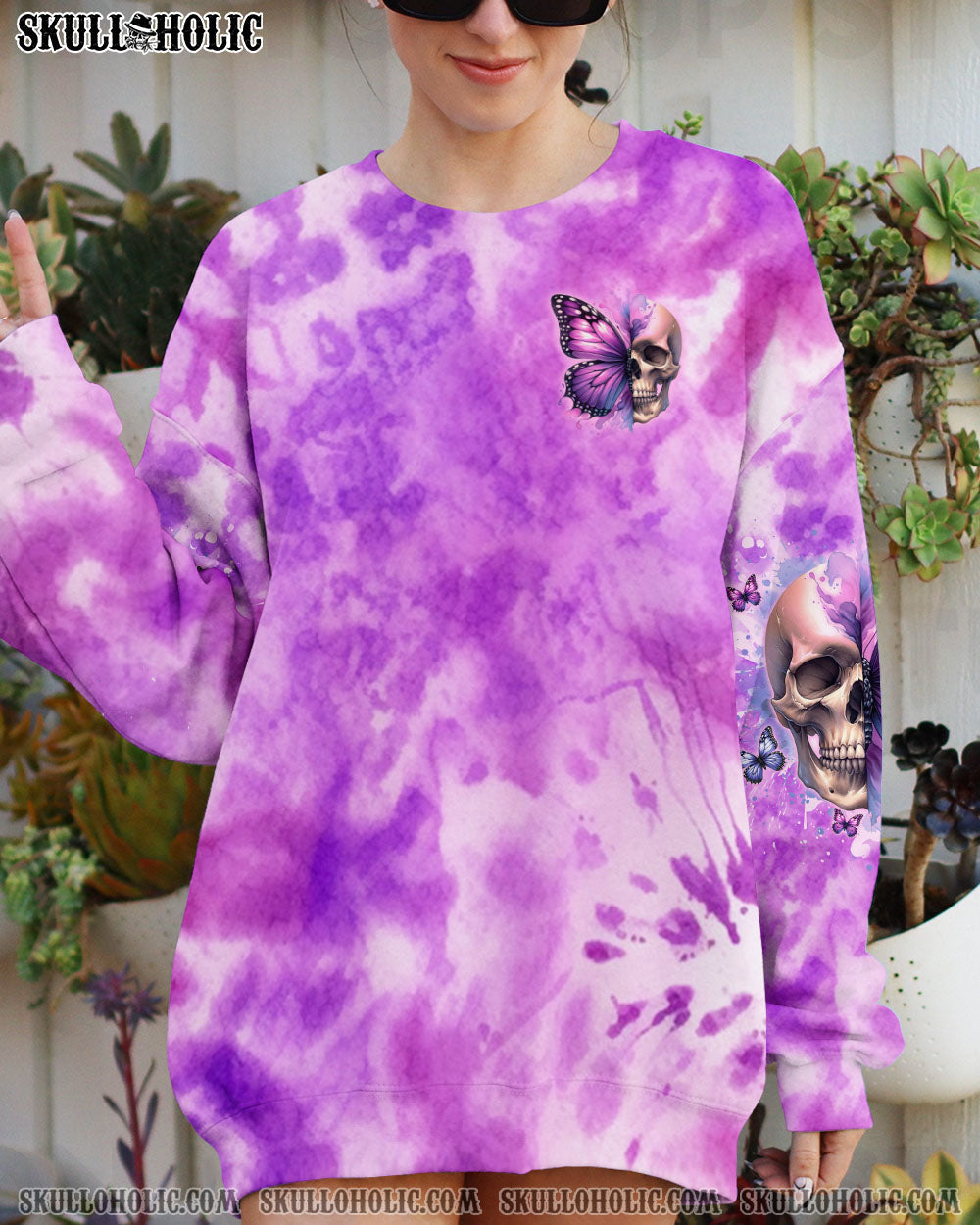 BLISSCORNERS DON'T TRY TO FIGURE ME OUT SKULL BUTTERFLY TIE DYE  ALL OVER PRINT