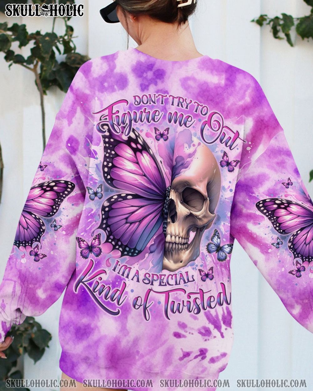 BLISSCORNERS DON'T TRY TO FIGURE ME OUT SKULL BUTTERFLY TIE DYE  ALL OVER PRINT