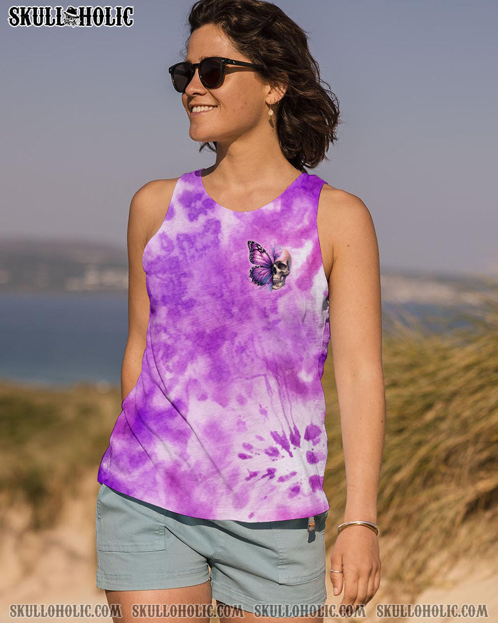 BLISSCORNERS DON'T TRY TO FIGURE ME OUT SKULL BUTTERFLY TIE DYE  ALL OVER PRINT