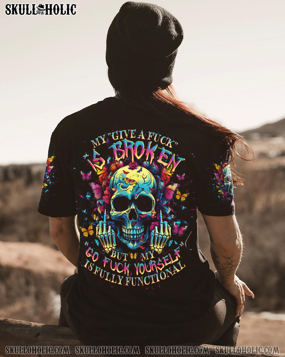 BLISSCORNERS MY GIVE A F IS BROKEN SKULL BUTTERFLY ALL OVER PRINT