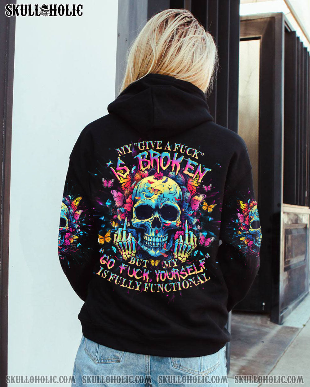BLISSCORNERS MY GIVE A F IS BROKEN SKULL BUTTERFLY ALL OVER PRINT
