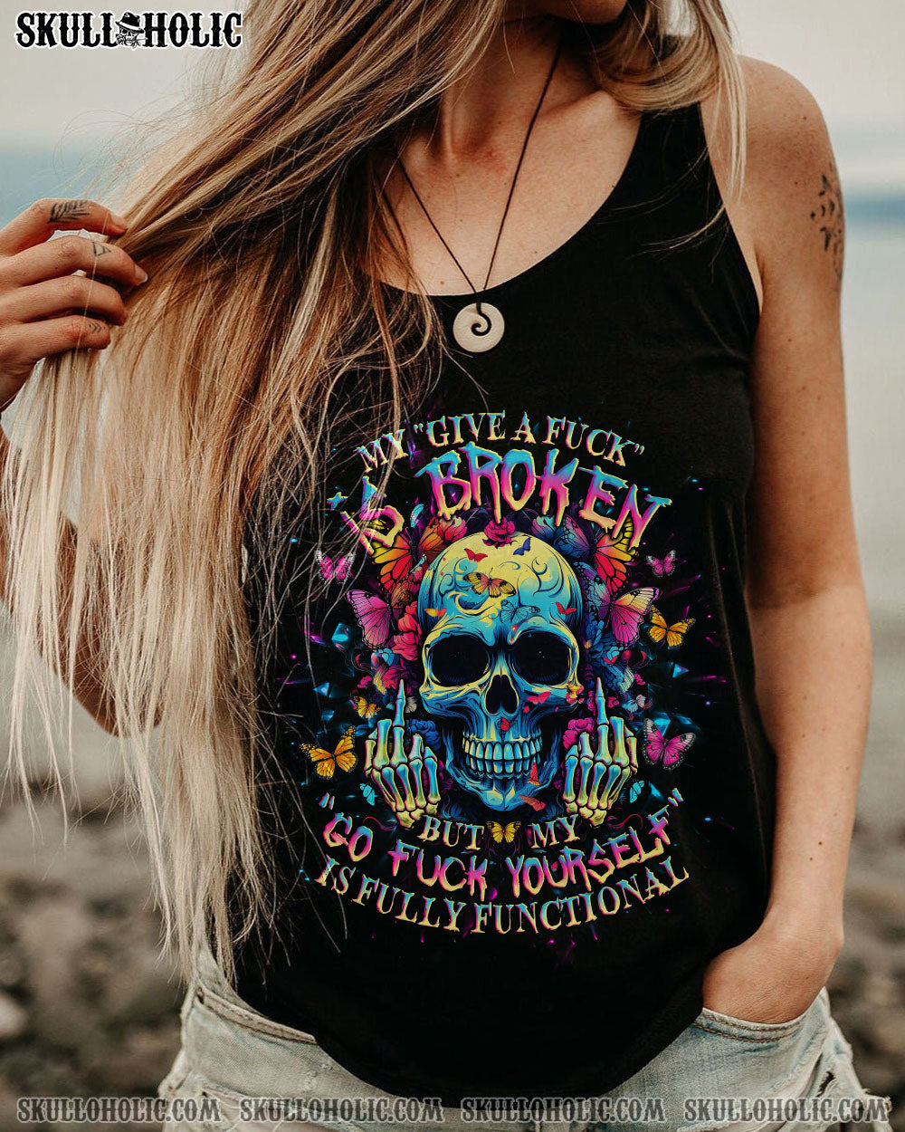 BLISSCORNERS MY GIVE A F IS BROKEN SKULL BUTTERFLY ALL OVER PRINT
