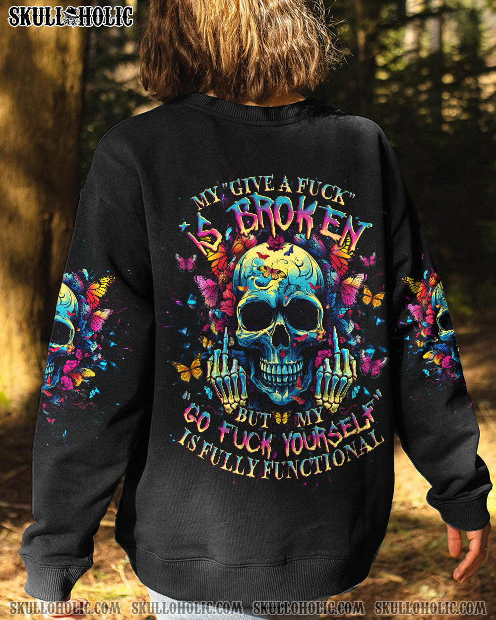 BLISSCORNERS MY GIVE A F IS BROKEN SKULL BUTTERFLY ALL OVER PRINT