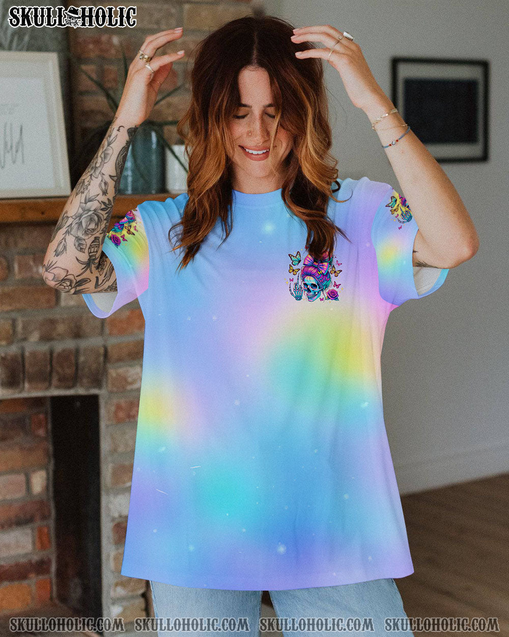 BLISSCORNERS THE GOOD GIRL IN ME SKULL MESSY BUN ALL OVER PRINT