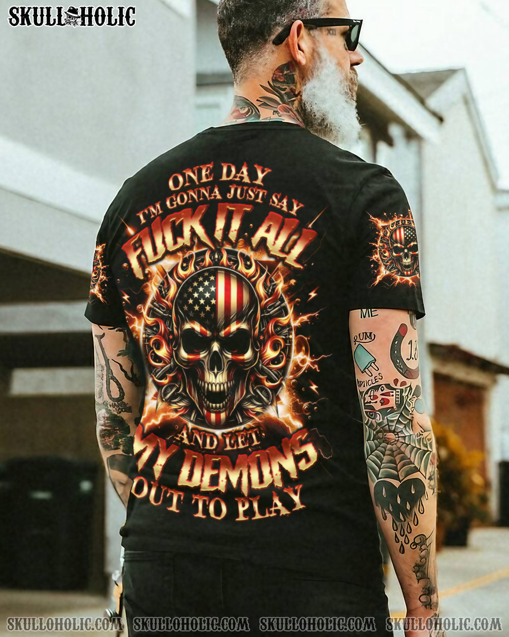 BLISSCORNERS ONE DAY I'M GONNA JUST SAY DEMON SKULL ALL OVER PRINT