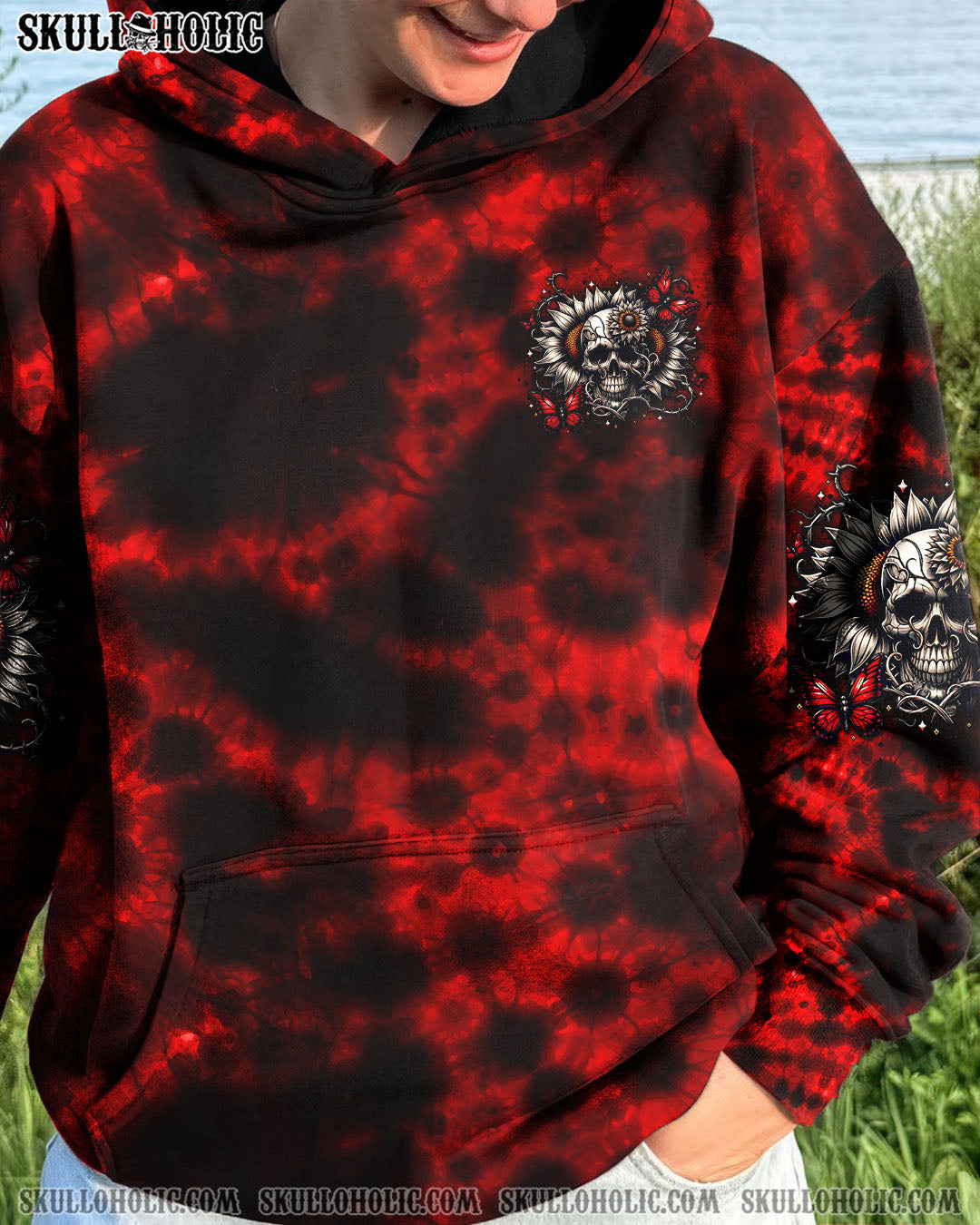 BLISSCORNERS DON'T TRY TO FIGURE ME OUT SKULL SUNFLOWER ALL OVER PRINT