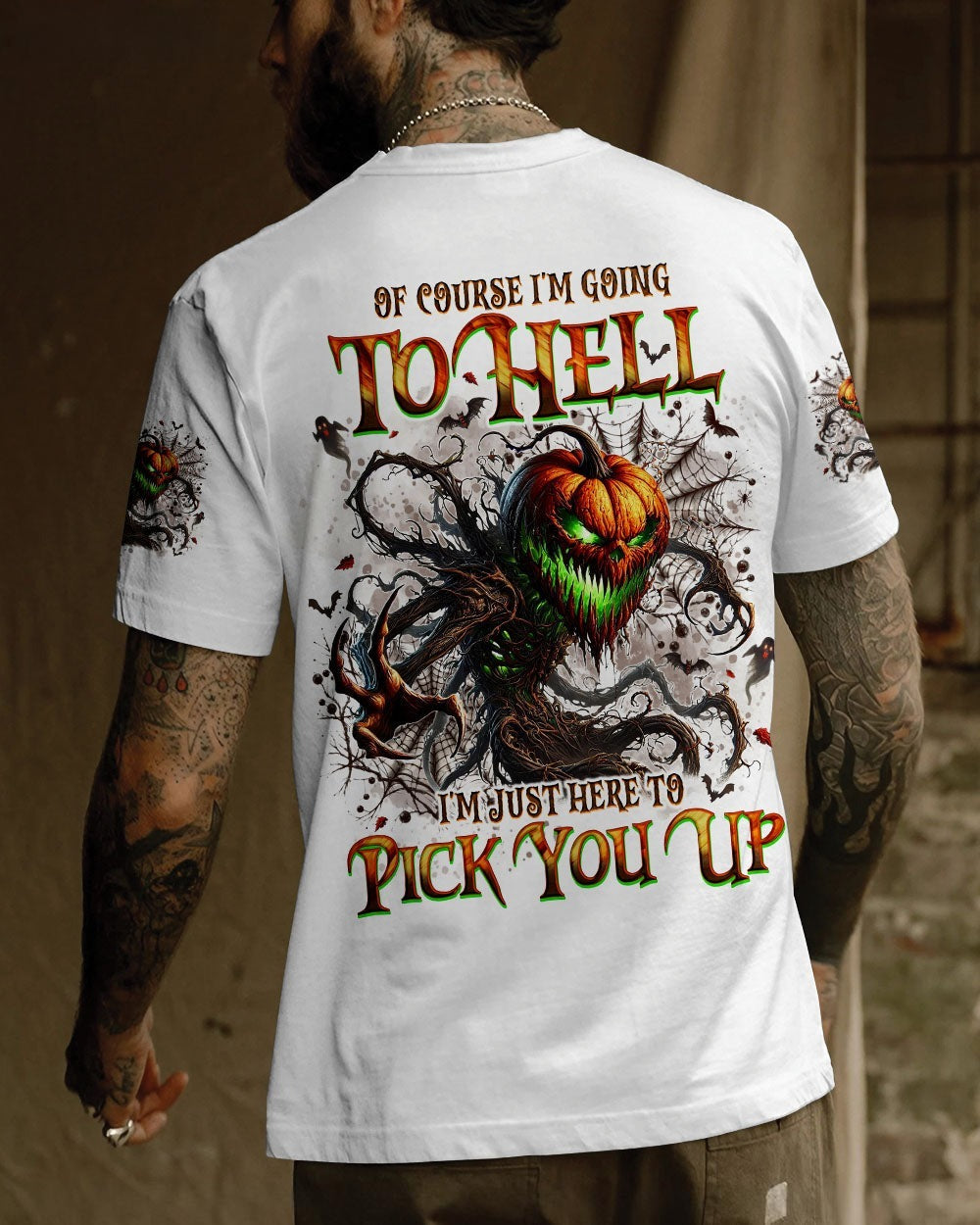 BLISSCORNERS OF COURSE I'M GOING TO HELL SKULL PUMPKINS HALLOWEEN ALL OVER PRINT