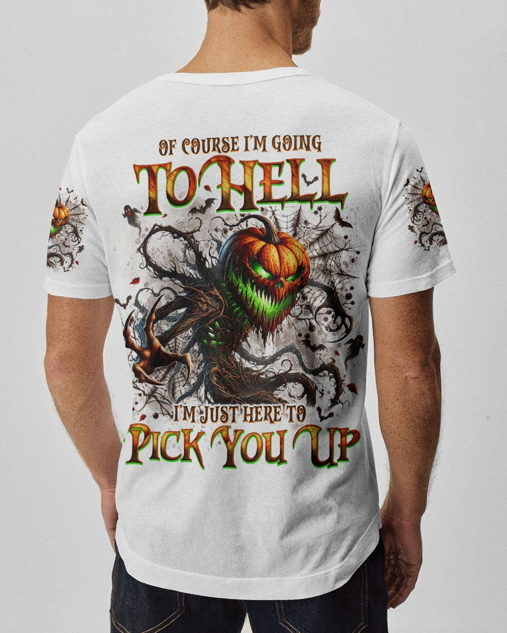 BLISSCORNERS OF COURSE I'M GOING TO HELL SKULL PUMPKINS HALLOWEEN ALL OVER PRINT