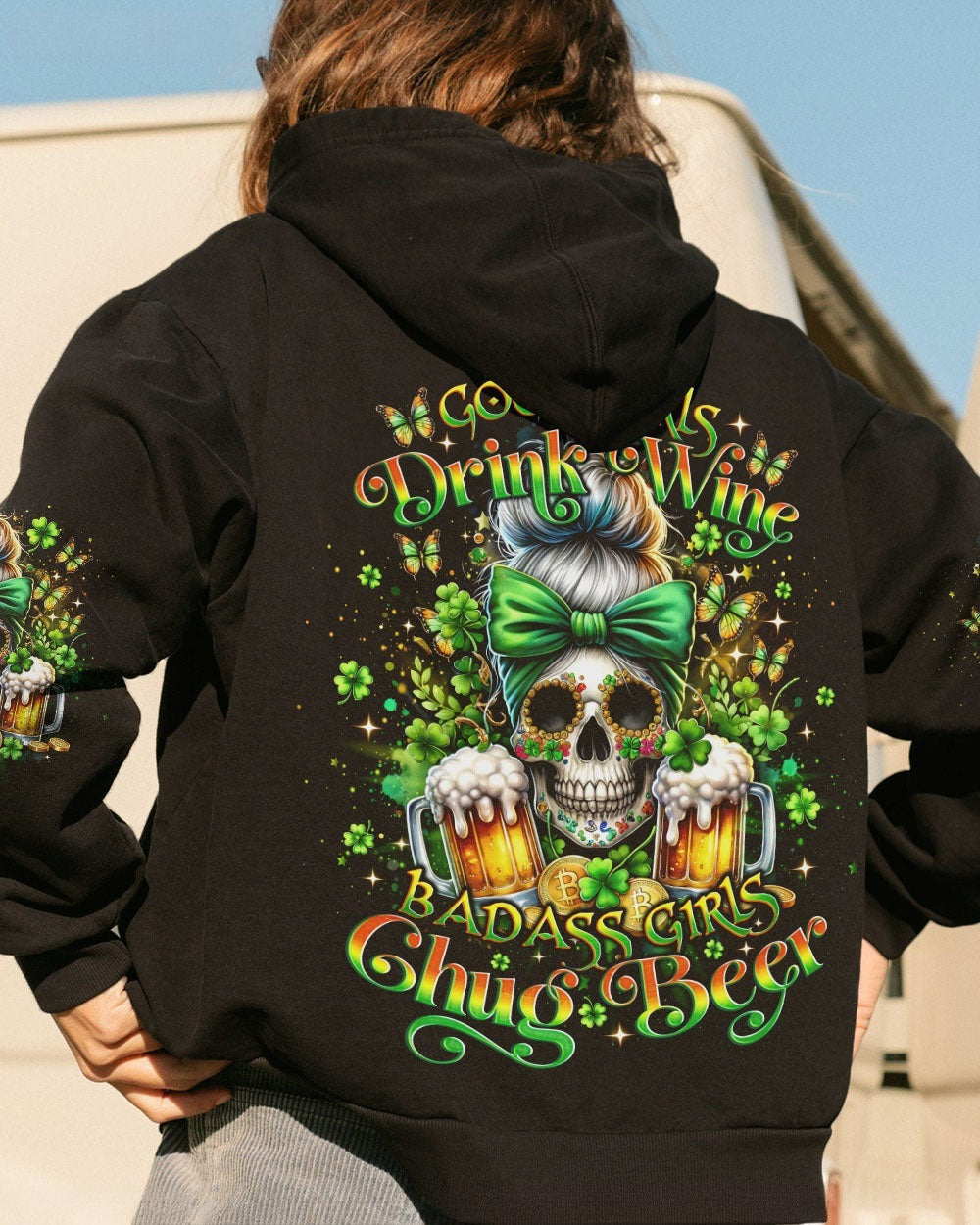 BLISSCORNERS THE GOOD GIRL IN ME MESSY BUN SKULL ALL OVER PRINT