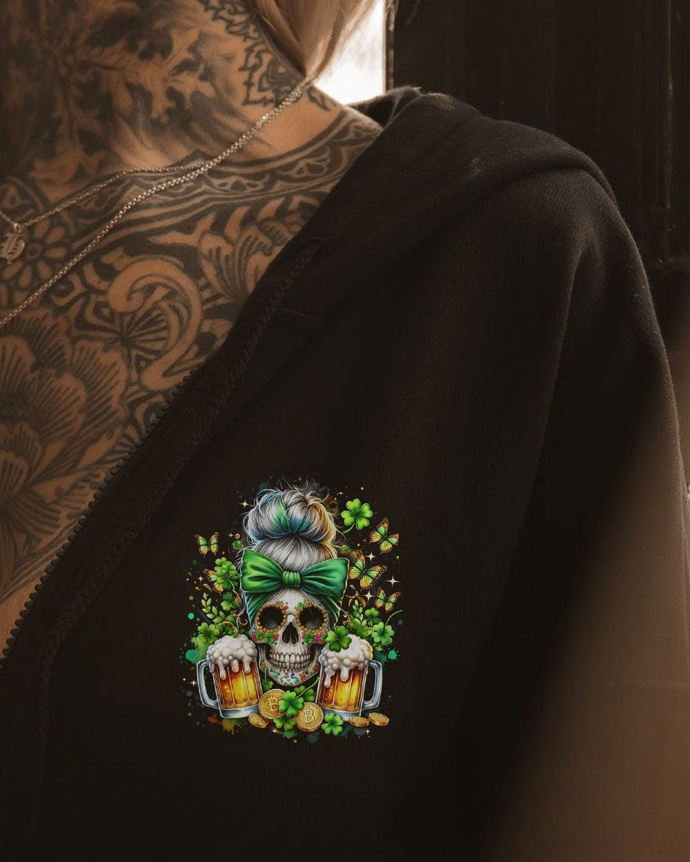 BLISSCORNERS THE GOOD GIRL IN ME MESSY BUN SKULL ALL OVER PRINT