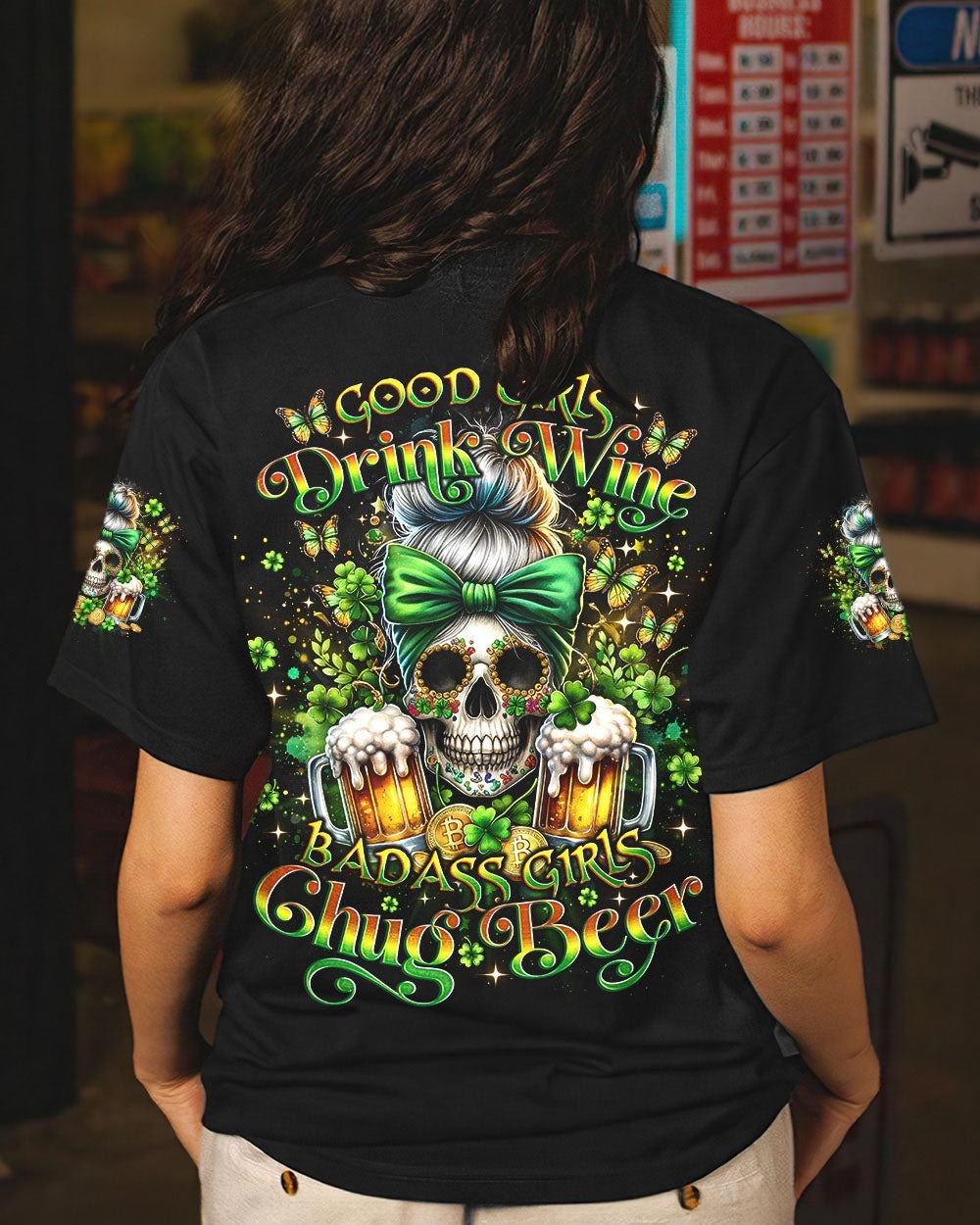 BLISSCORNERS THE GOOD GIRL IN ME MESSY BUN SKULL ALL OVER PRINT