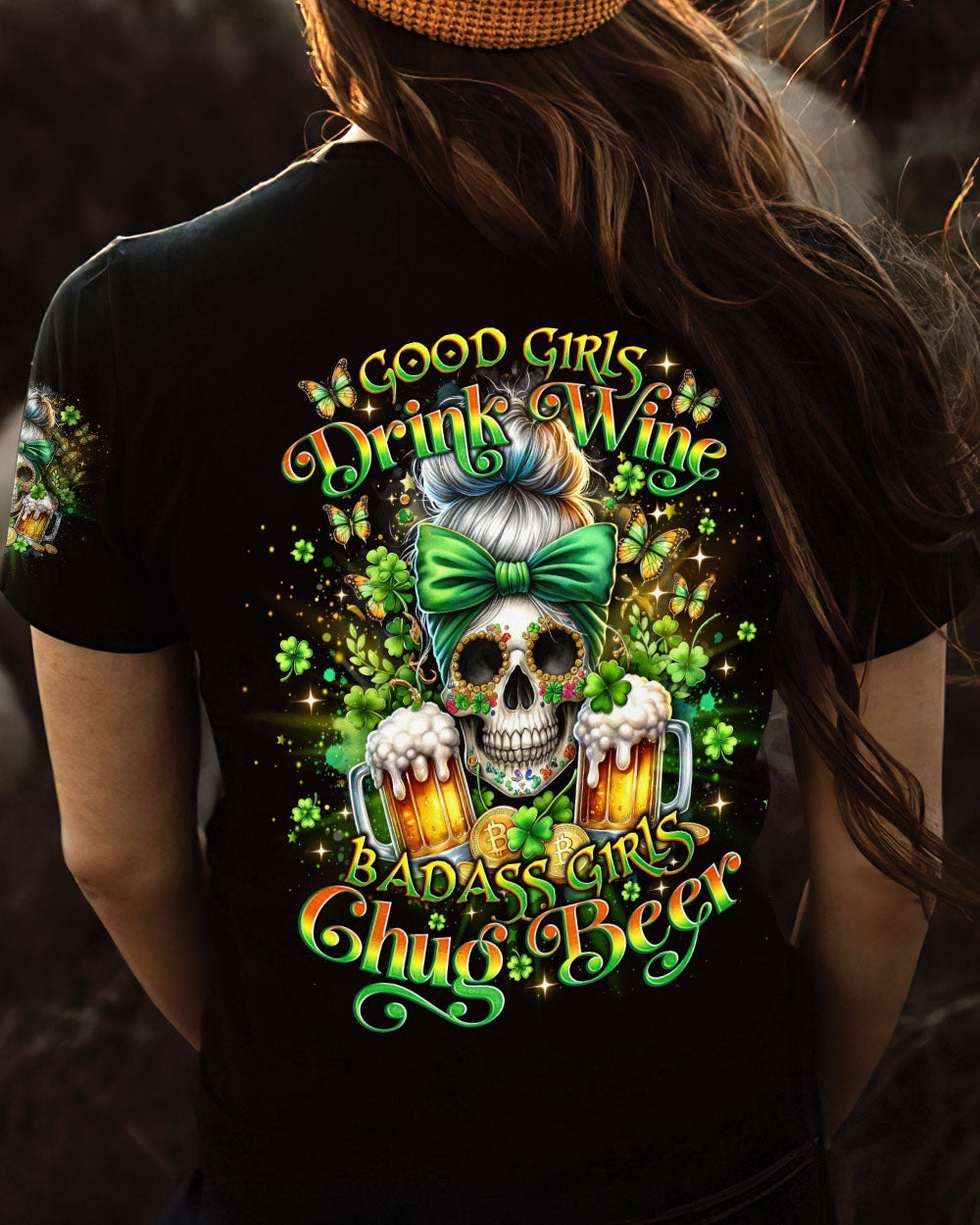 BLISSCORNERS THE GOOD GIRL IN ME MESSY BUN SKULL ALL OVER PRINT