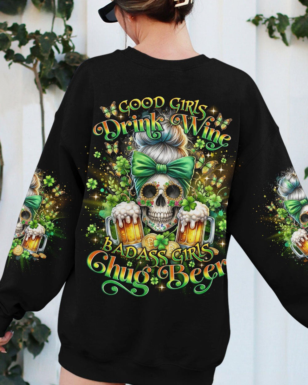 BLISSCORNERS THE GOOD GIRL IN ME MESSY BUN SKULL ALL OVER PRINT