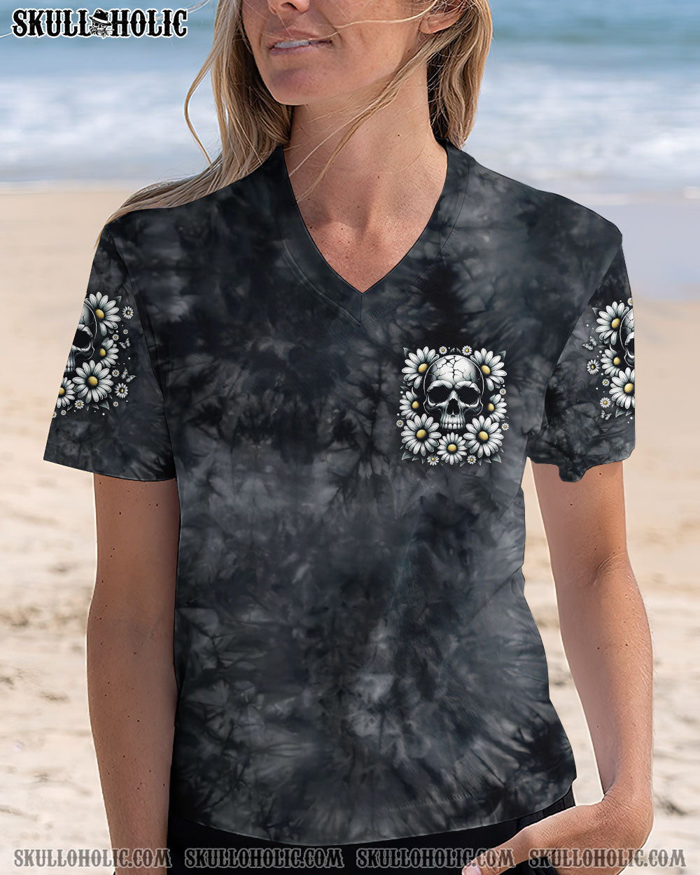 BLISSCORNERS HELLO DARKNESS MY OLD FRIEND SKULL DAISIES ALL OVER PRINT