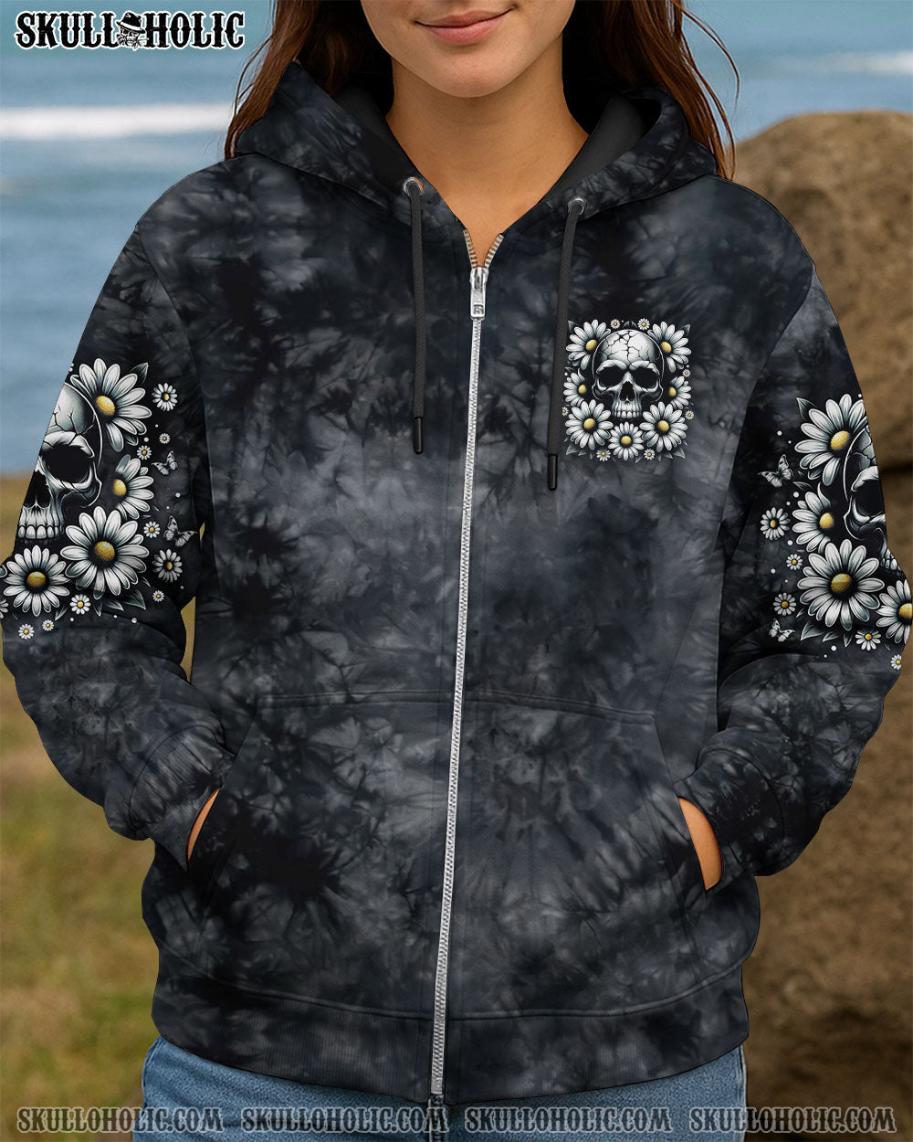 BLISSCORNERS HELLO DARKNESS MY OLD FRIEND SKULL DAISIES ALL OVER PRINT