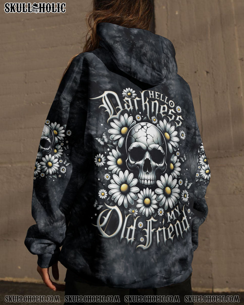 BLISSCORNERS HELLO DARKNESS MY OLD FRIEND SKULL DAISIES ALL OVER PRINT