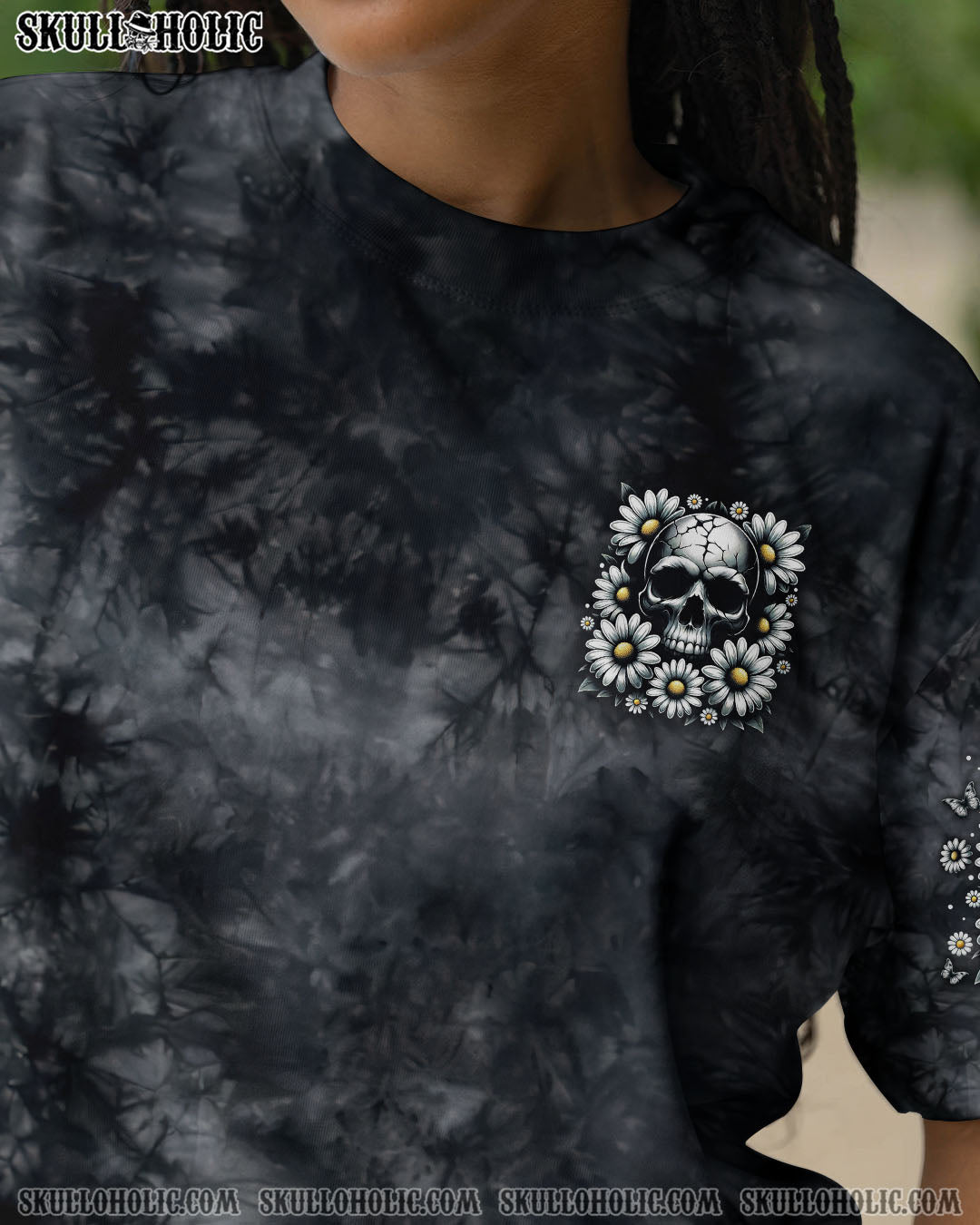 BLISSCORNERS HELLO DARKNESS MY OLD FRIEND SKULL DAISIES ALL OVER PRINT
