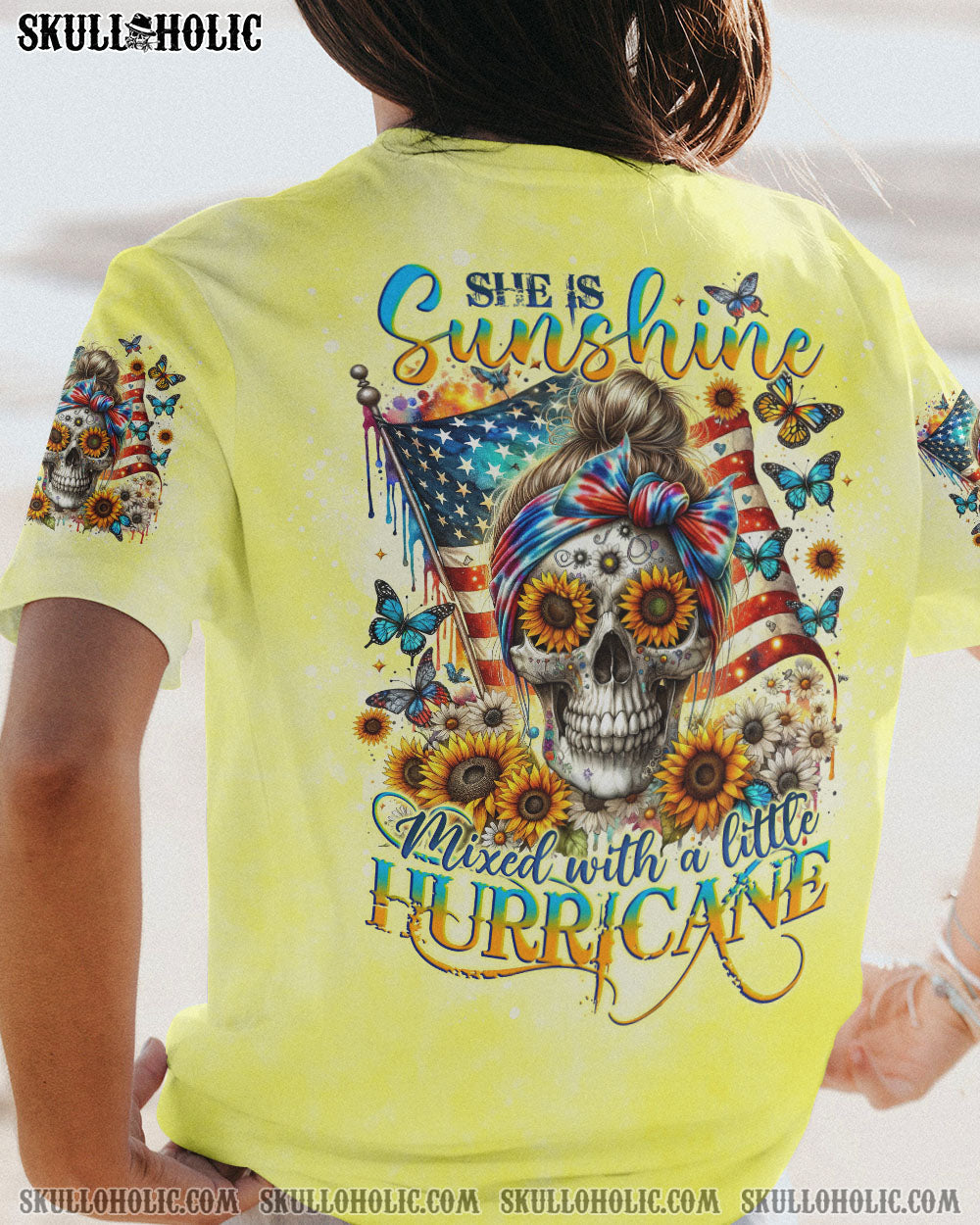 BLISSCORNERS SHE IS SUNSHINE FLAG SKULL ALL OVER PRINT