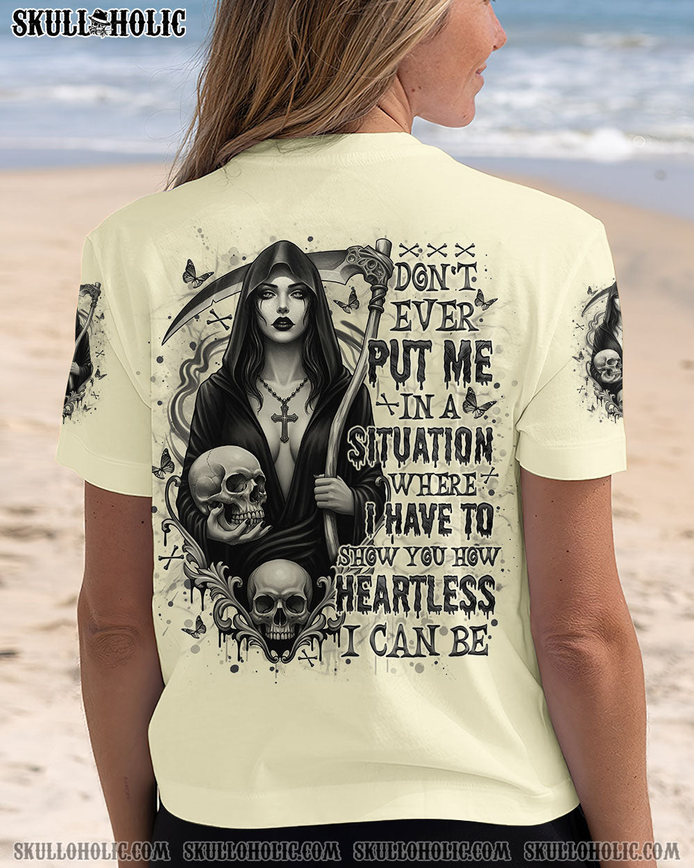 BLISSCORNERS HOW HEARTLESS I CAN BE SKULL LADY ALL OVER PRINT