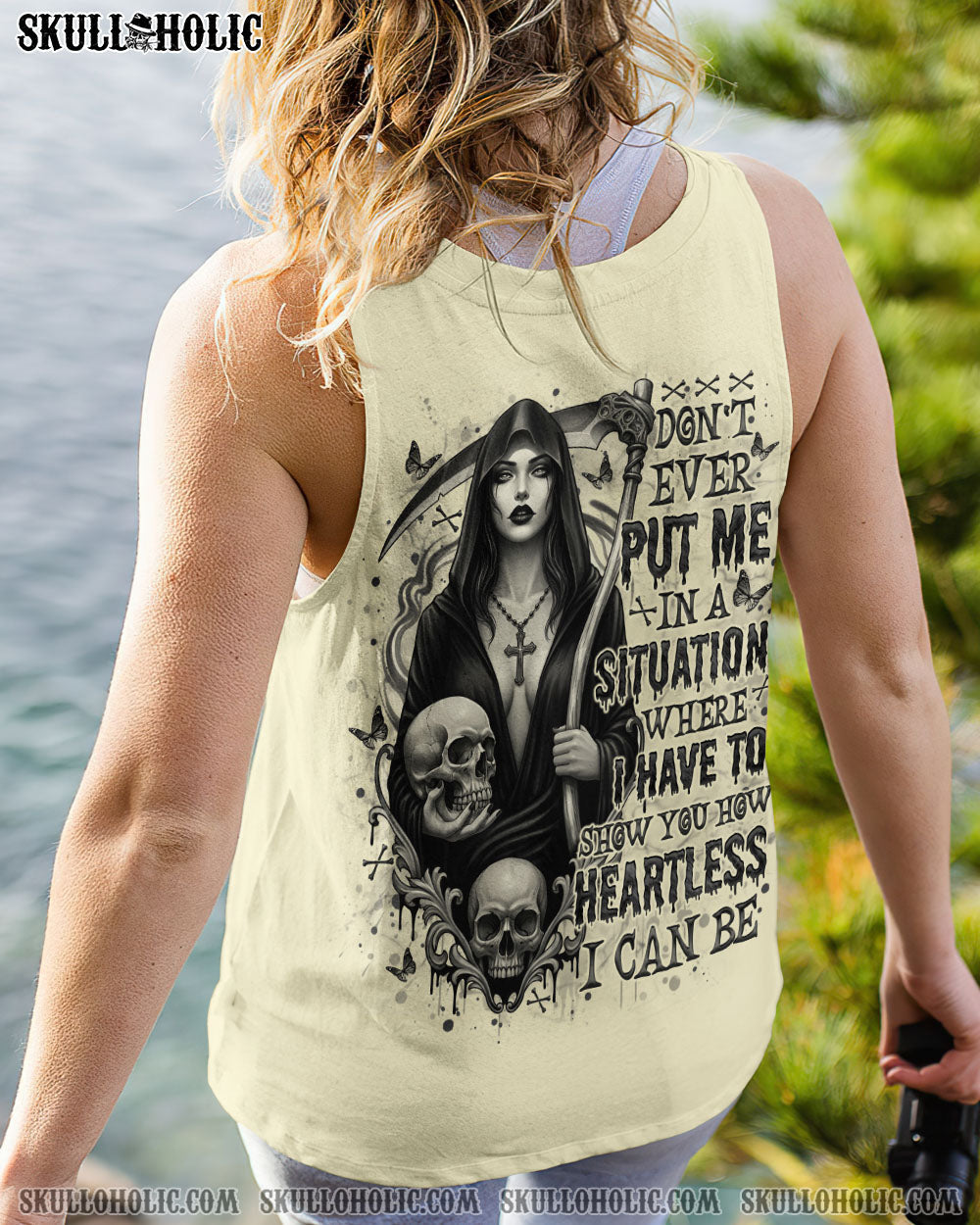 BLISSCORNERS HOW HEARTLESS I CAN BE SKULL LADY ALL OVER PRINT