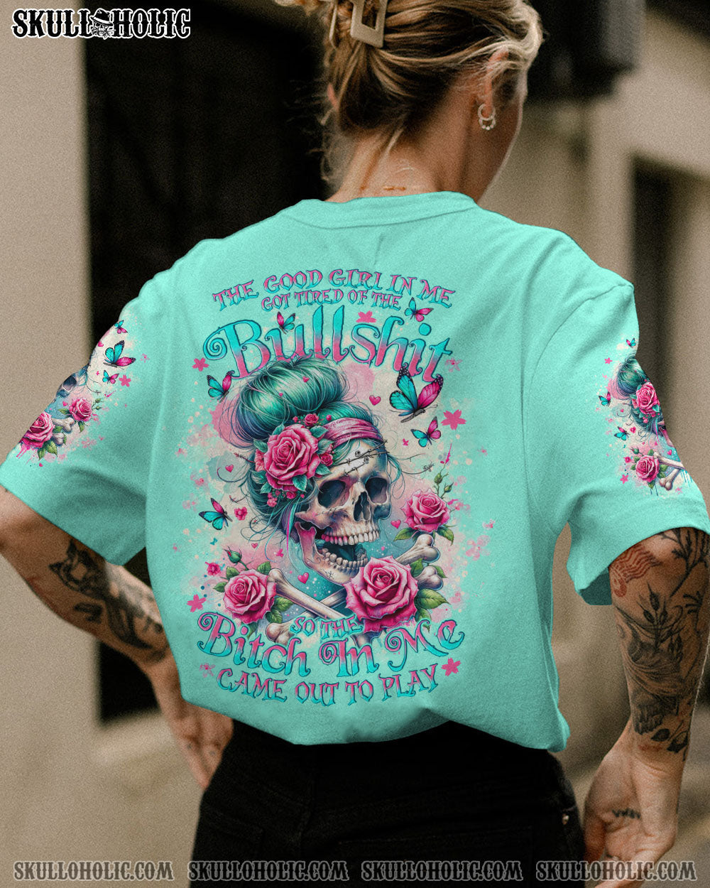 BLISSCORNERS THE GOOD GIRL IN ME MESSY BUN ALL OVER PRINT