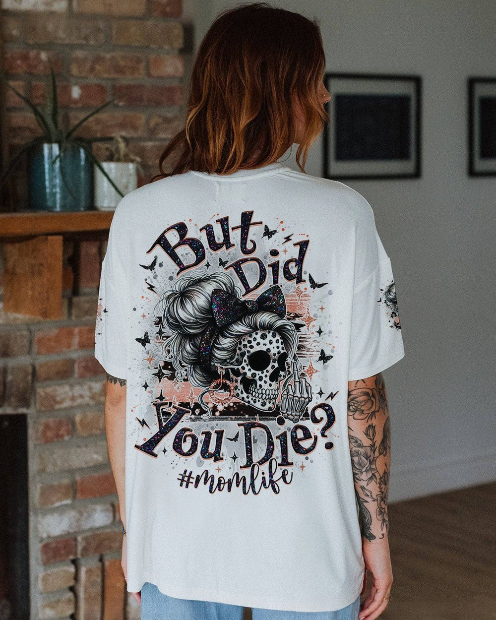 BLISSCORNERS F-BOMB MOM MESSY BUN SKULL ALL OVER PRINT
